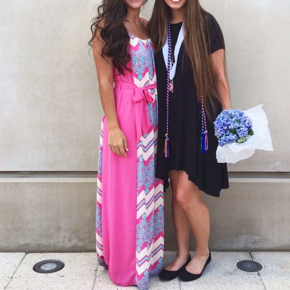 pink/blue dress (on left)